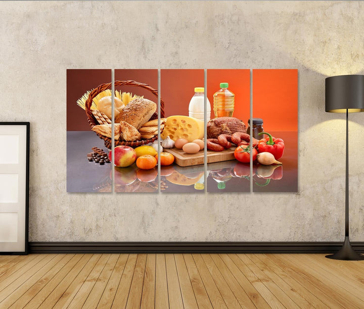 islandburner Bild auf Leinwand Variation Von Lebensmitteln Mit Schneidebrett Und Korb Bilder Wandbil