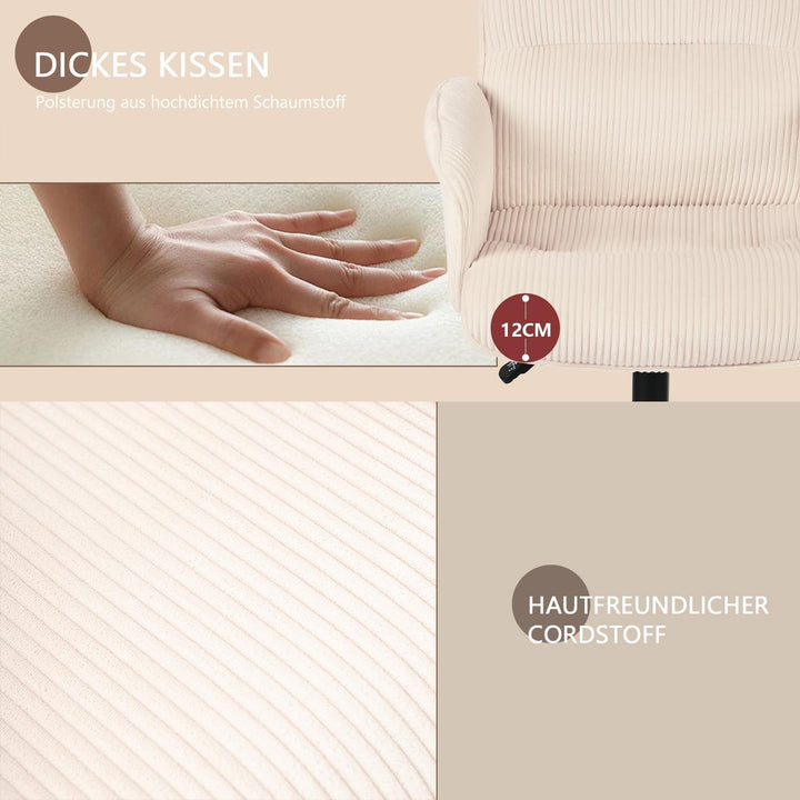 MEUBLE Cosy Bürostuhl Ergonomisch Schreibtischstuhl mit höhenverstellbar Armlehnen 360° Drehbar Schm