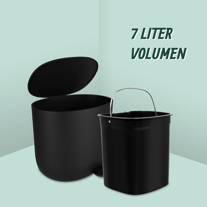 Relaxdays Mülleimer, 7 Liter, Absenkautomatik, Pedal, entnehmbarer Inneneimer, Kosmetikeimer, Matter