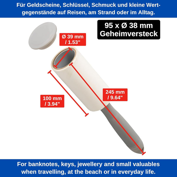 Fusselroller mit Geheimfach, 2 Pack, grosses Versteck in Fusselrolle, mit Schraubverschluss, Wertsac