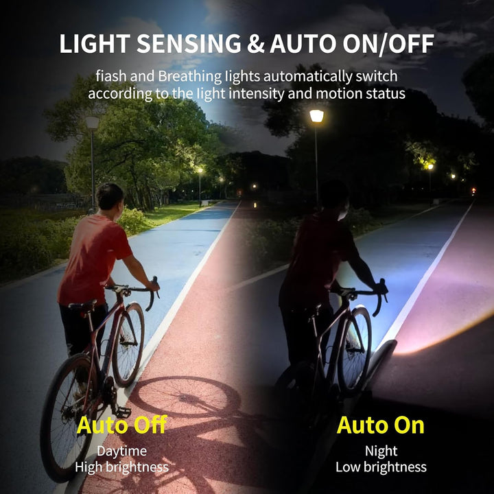 Smart LED Fahrradlampe 1000 Lux, Auto On/Off, Auto Lichtsensor, Ganz aus Aluminium, 2800mAh Akku USB