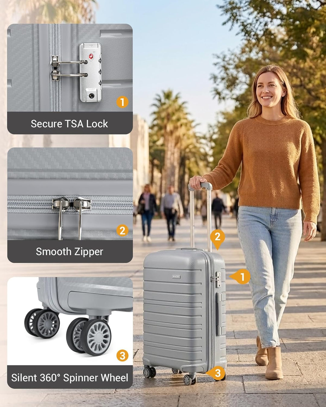 Kono Zwillingsrollen Reisekoffer TSA-Schloss 65cm Trolley Koffer Polypropylen Hartschale Rollkoffer 