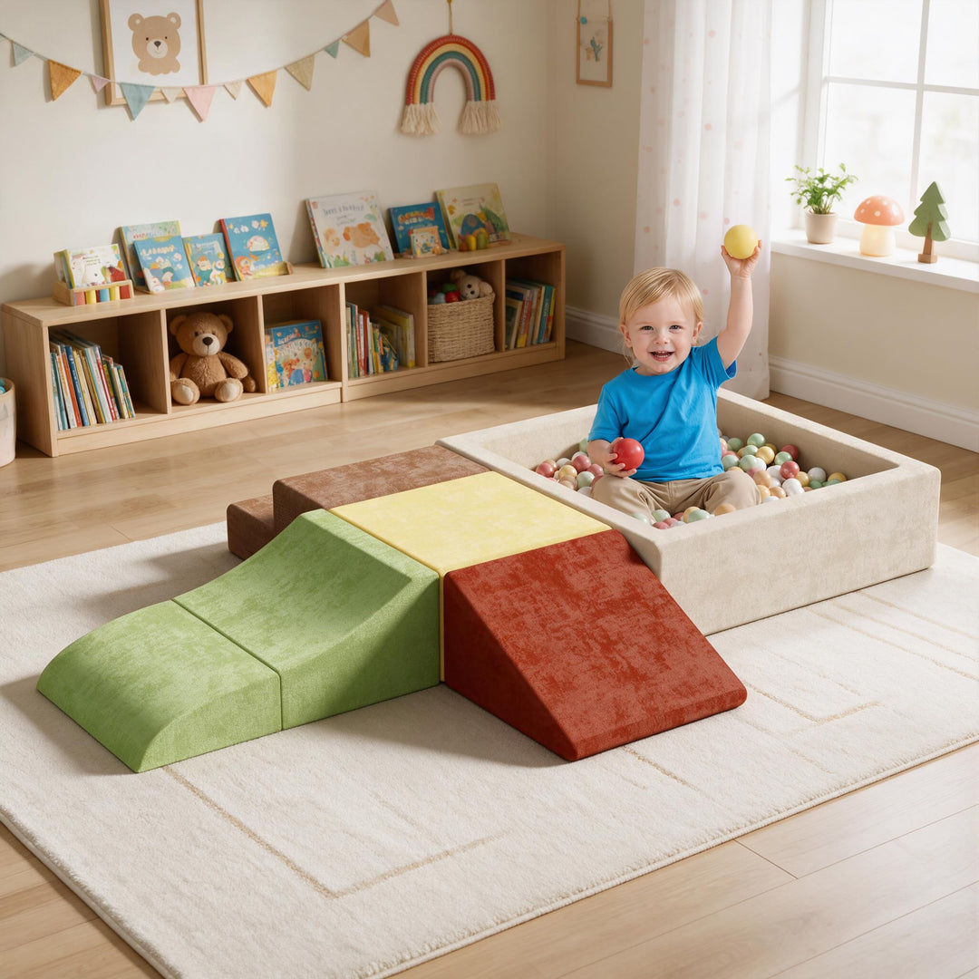 Schaumstoff Bausteine XXL Softplay Set mit Bällebad für Kinder