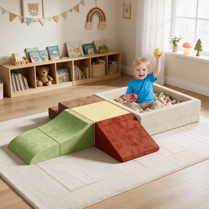 Schaumstoff Bausteine XXL Softplay Set mit Bällebad für Kinder