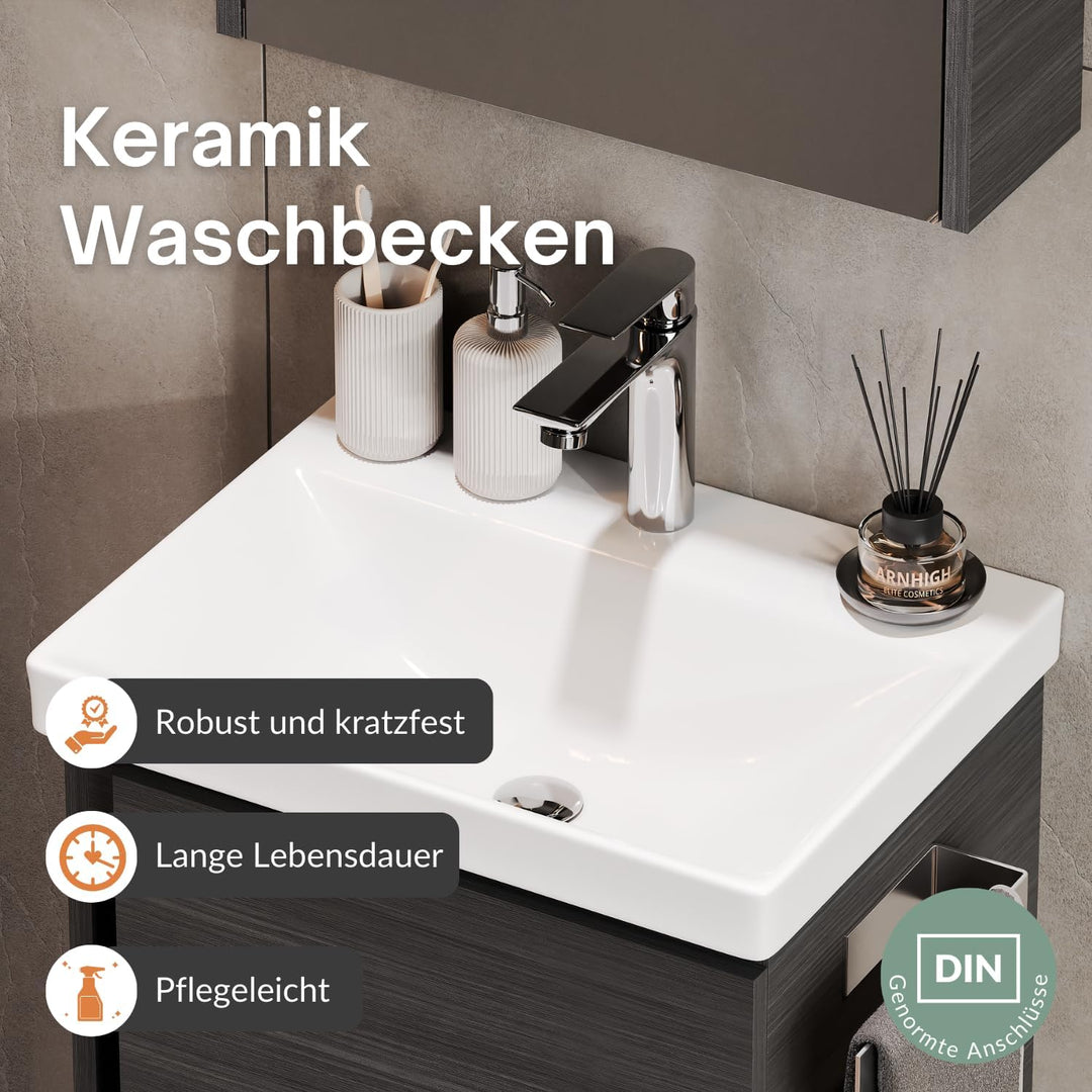 Planetmöbel Waschtischunterschrank 50 cm Anthrazit mit Armatur Chrom mit Wasserhahn Chrom Anthrazit,