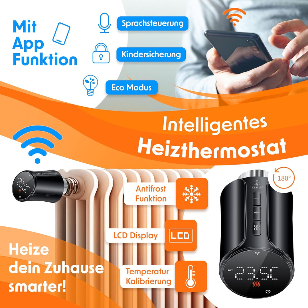 KESSER® Heizkörperthermostat 2er Set WiFi Heizungsregler | Heizungsthermostat WLAN mit Smart Home Ap