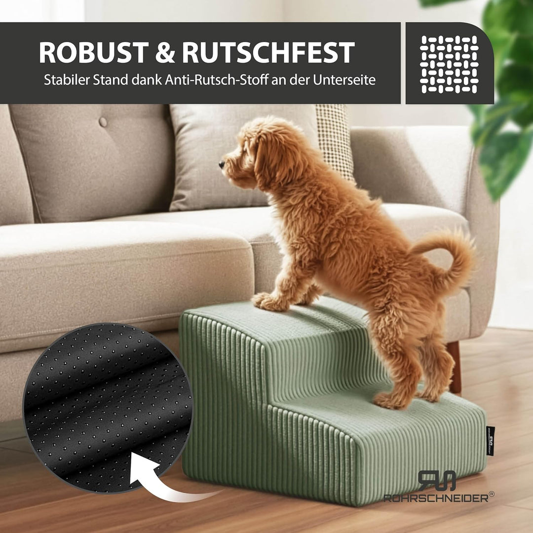 Rohrschneider Haustiertreppe kl., waschbar, Schaumstofffüllung (Salbei) | rutschfest, waschbarer Cor