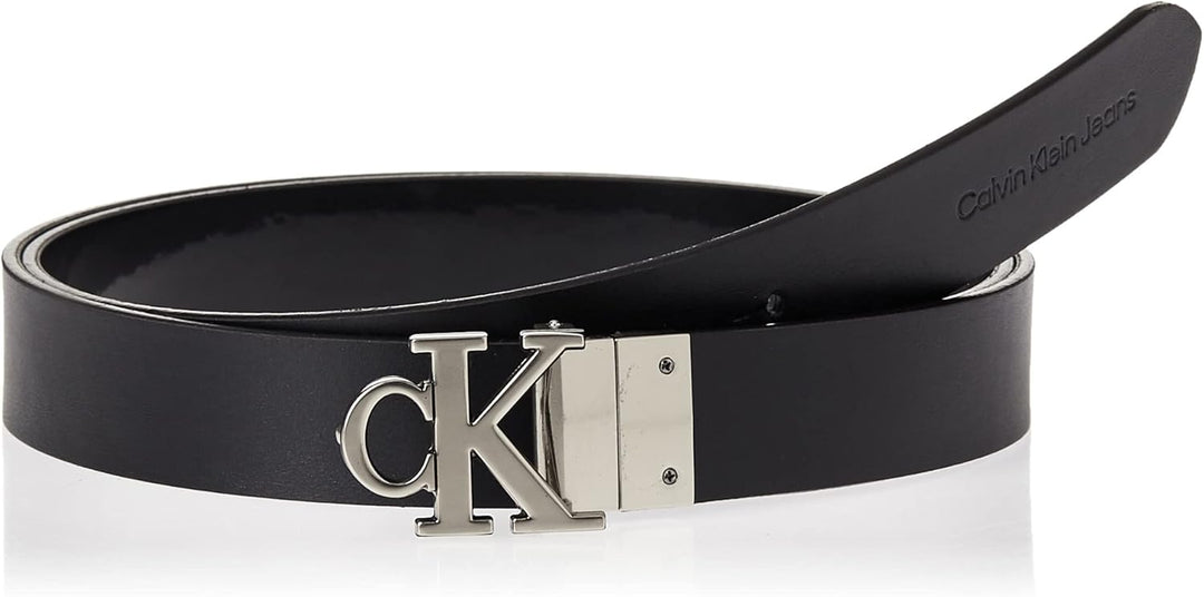 Calvin Klein Jeans Damen Mono Hardware REV 25MM Grtel, Black/Fashion Black, 80 cm