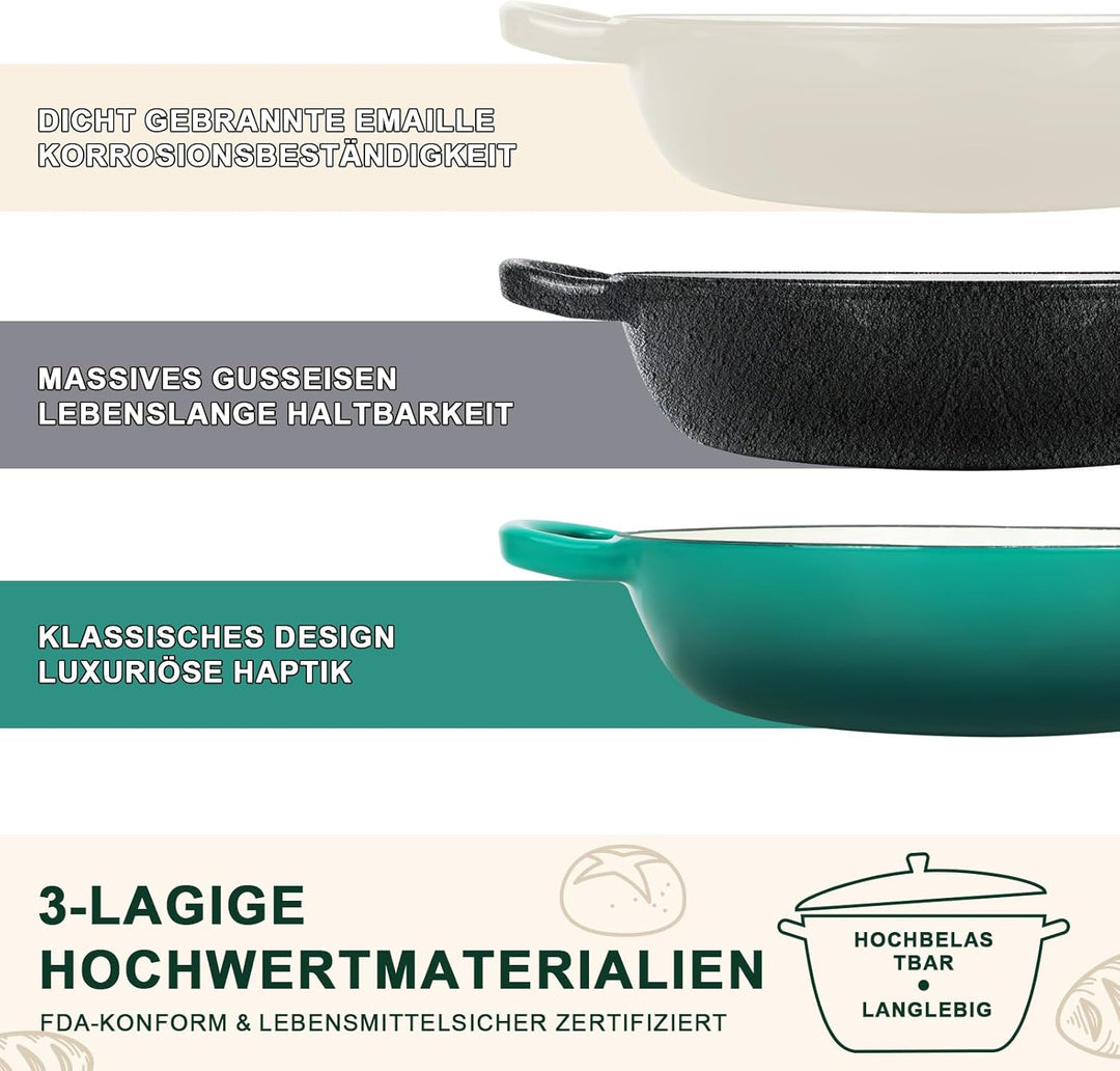Gusseisen Topf Brot Backen,5,7L Bräter Emaille Schmortopf mit Deckel und Griffen,26 cm Dutch Oven,Br