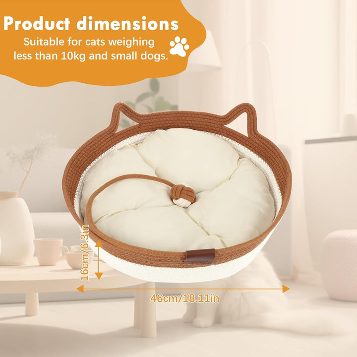 Baumwollseil Katzenbett mit Kissen, 46x46x16 cm Gross Katzenbett, Katzenkörbchen Rund Waschbar mit B
