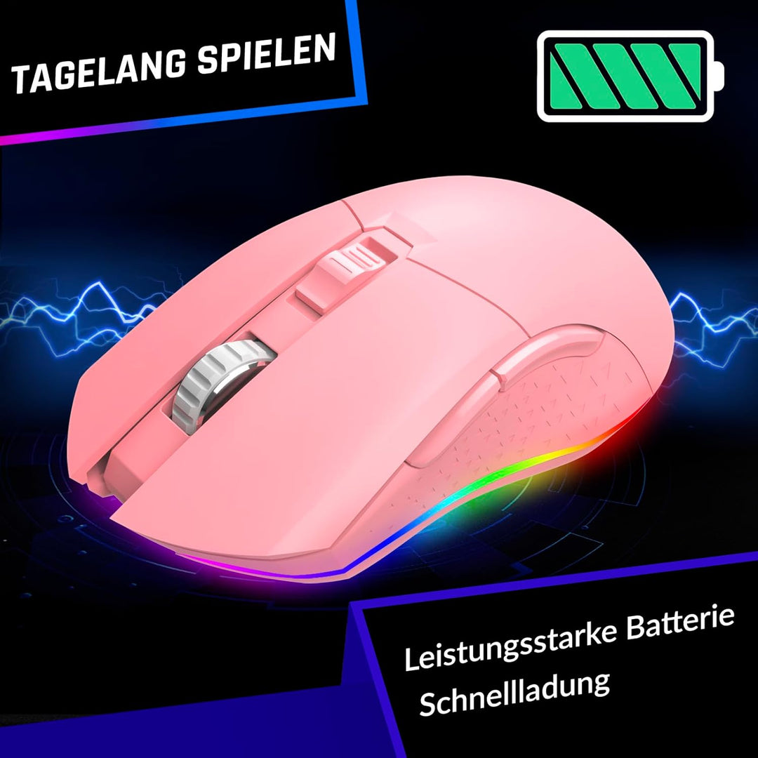 KLIM Blaze - Wiederaufladbare kabellose RGB Gaming Maus - NEU - Hochpräziser Sensor mit Langer Akkud