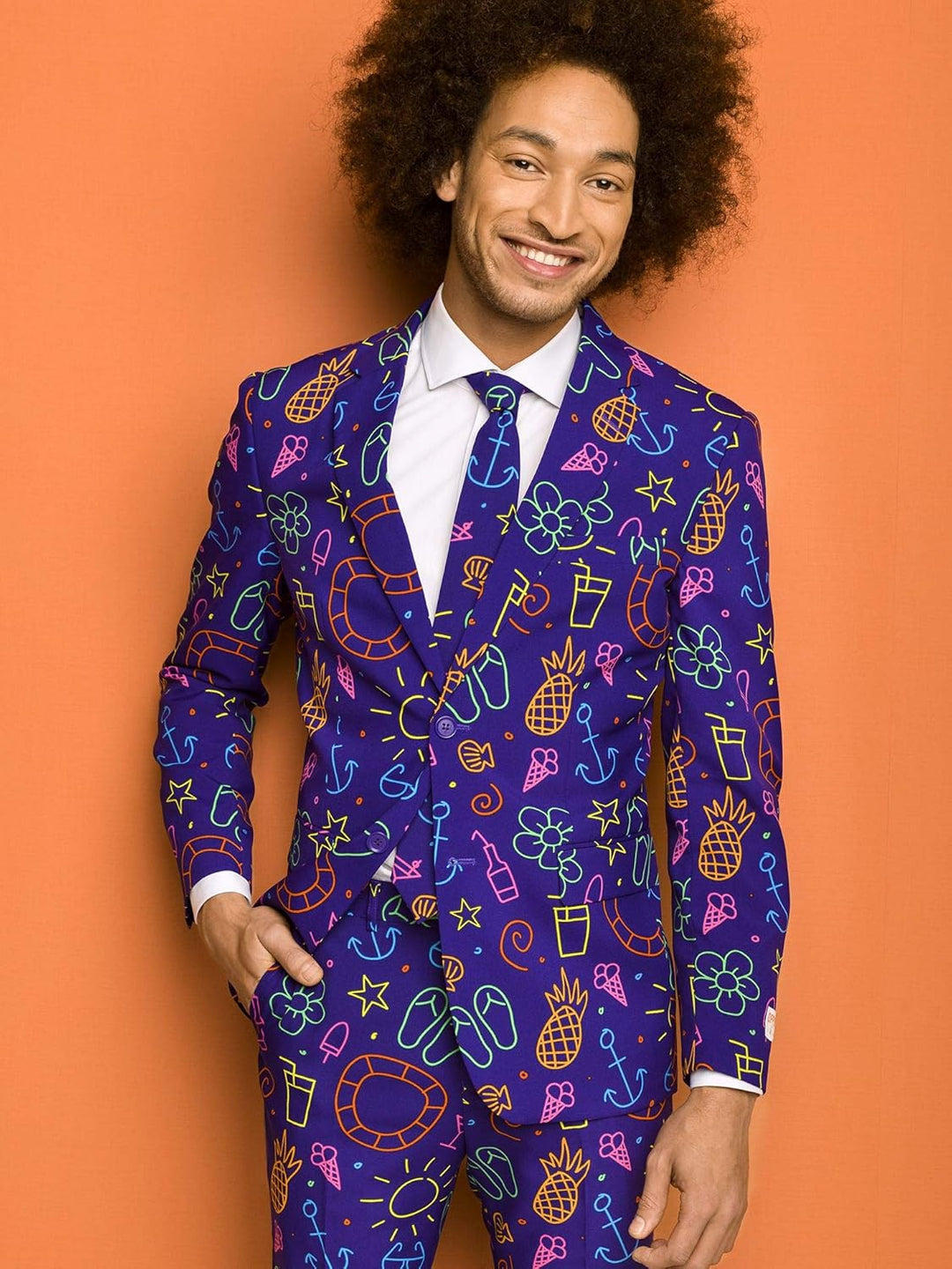 OppoSuits Modisch Party Einfarbige Anzüge für Herren - Mit Jackett, Hose und Krawatte 48 Doodle Dude
