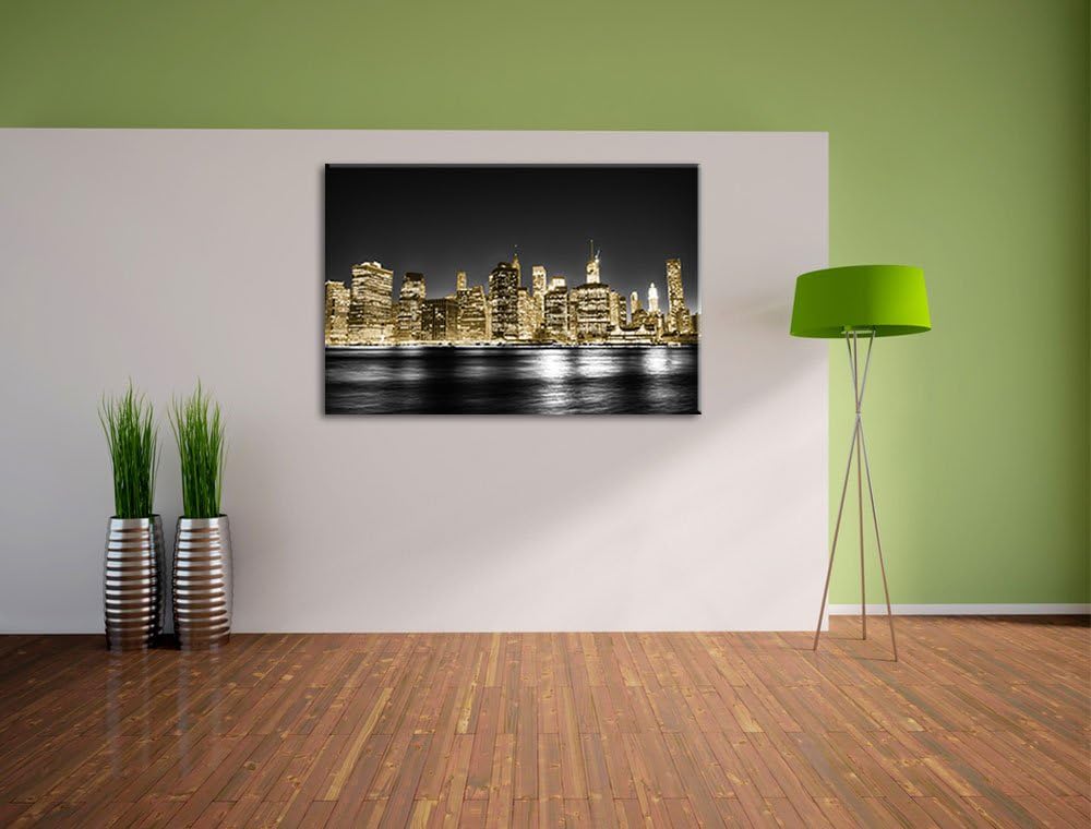 Manhattan Skyline bei Nacht schwarz/weiss Format: 100x70 auf Leinwand, XXL riesige Bilder fertig ger