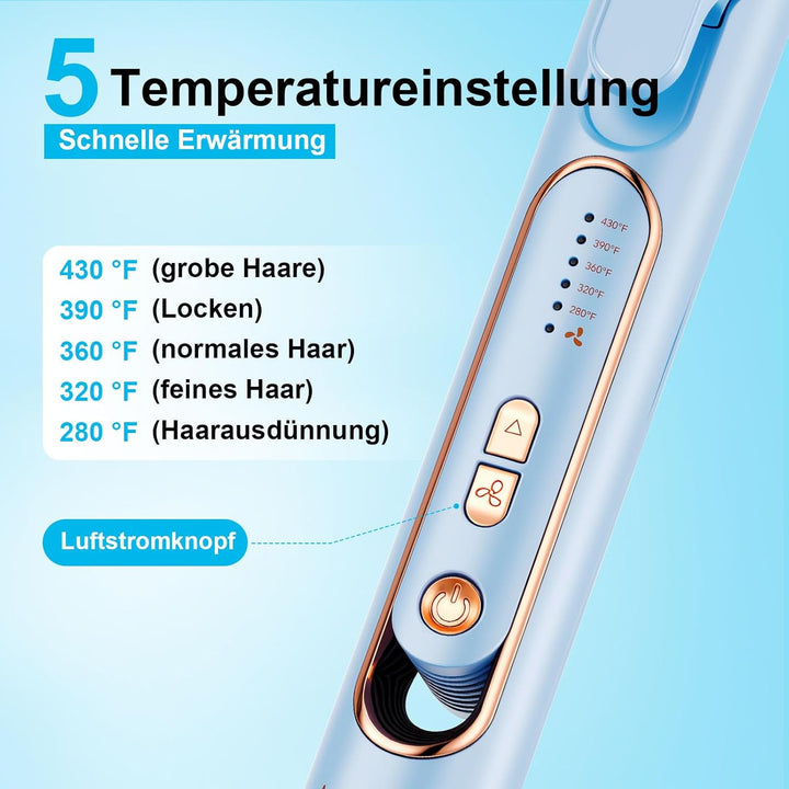 2-in-1 Haarglätter und Lockenstab mit Kaltluft, 5 Temperaturstufen (140-220°C), Blow-Funktion für Sc