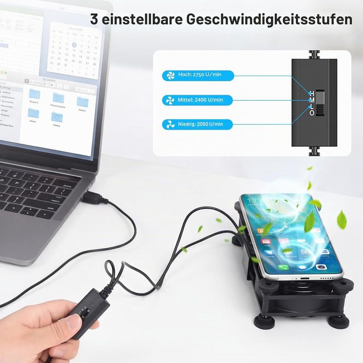 ELUTENG 2 in 1 Zweireihiger USB C Lüfter 80mm mit 3 Einstellbare Geschwindigkeiten, 5V Doppelt Type