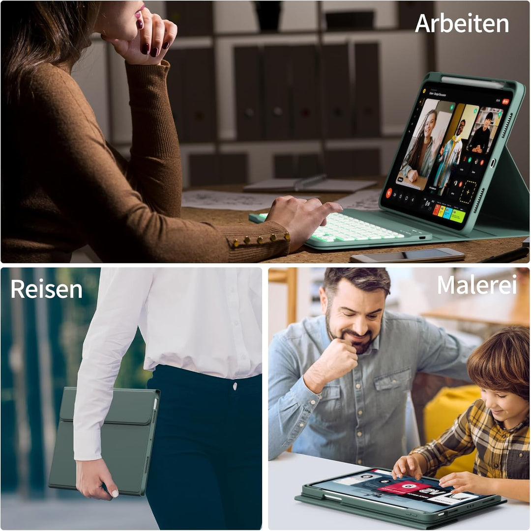 Hülle mit Tastatur für iPad A16 2025 / iPad 10. Generation 2022, RGB Bluetooth Magnetische Tastatur,