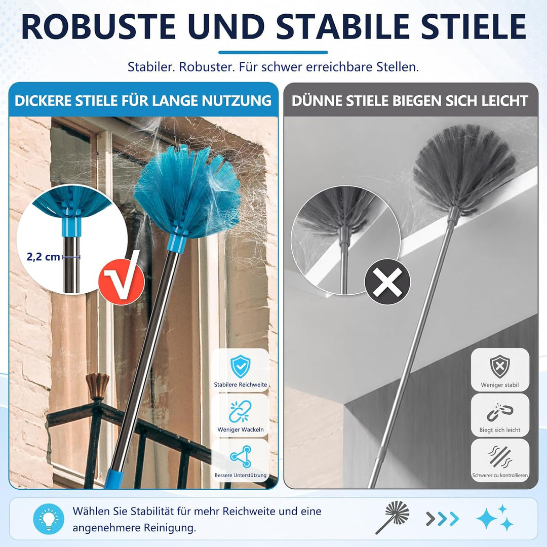 scicent Staubwedel Lang Ausziehbar 3,1 m, Teleskop Staubwedel mit 3 Reinigungsaufsätzen, Faser Staub