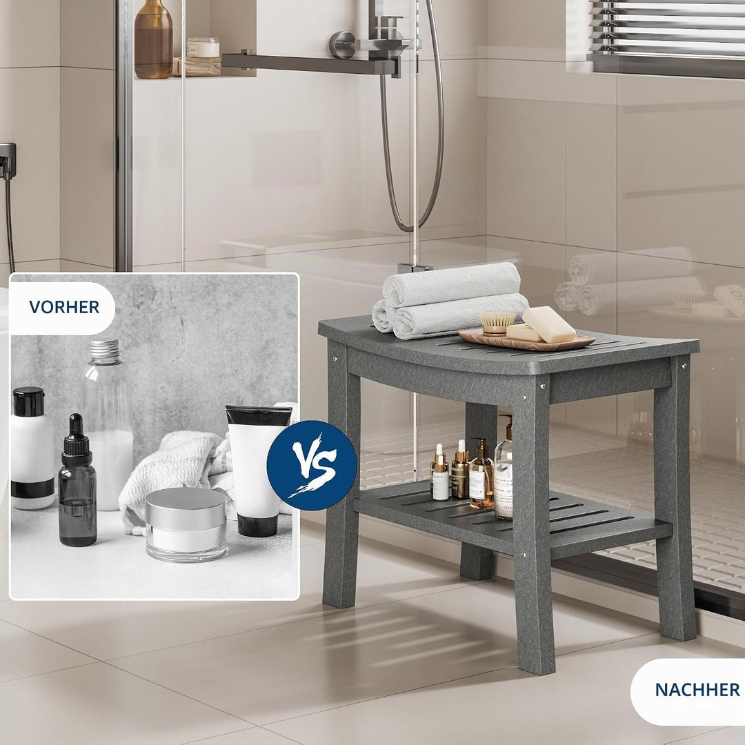 GarveeHome Duschbank, Badebank mit 2-stufiger Ablage, HDPE-Material, wasserfest, bis 181 kg belastba
