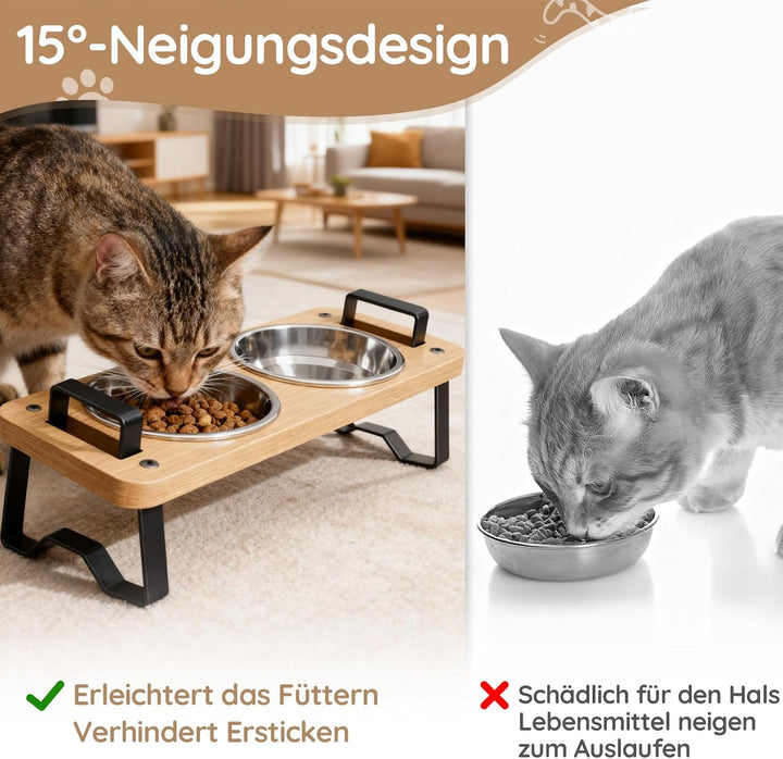 Futternapf Katze erhöht 2 Näpfe - Katzen Futterstation 2er Set Höhenverstellbar, Fressnapf Futterbar