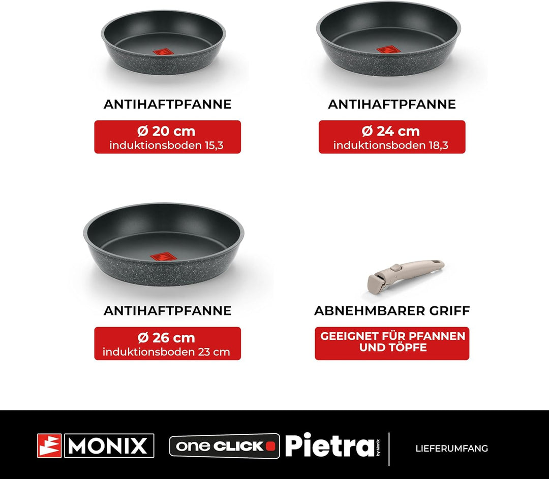 MONIX One Click Pietra | Set mit 3 stapelbaren Pfannen