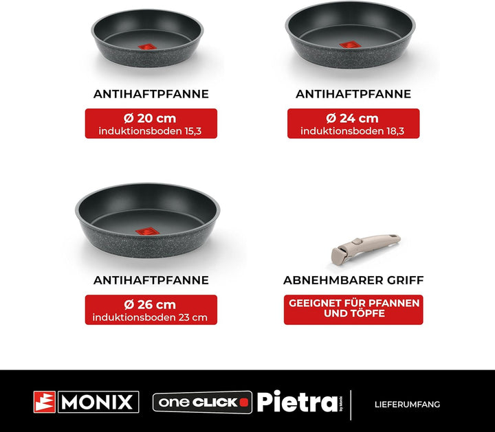 MONIX One Click Pietra | Set mit 3 stapelbaren Pfannen