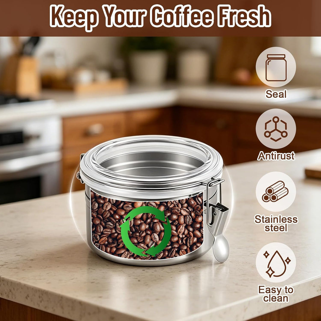 Kaffeedose Luftdicht, Vakuum Kaffeebehälter aus Edelstahl mit Deckel und Verschlussklammer, Aromados
