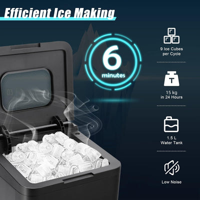 RELAX4LIFE Eiswürfelmaschine Tragbar, Eiswürfelbereiter 9 Eiswürfel in 6-13 min, 15 kg/24H, 1,5 L Wa