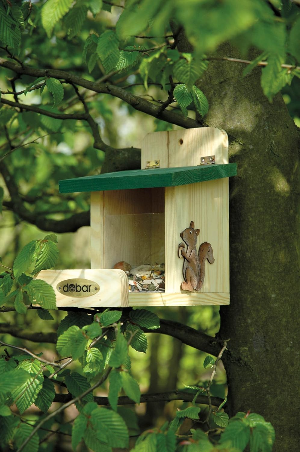 dobar® 22219e Eichhörnchenfutterstation - Eichhörnchen Futterhaus Massivholz - Futterbox zum Eichhör