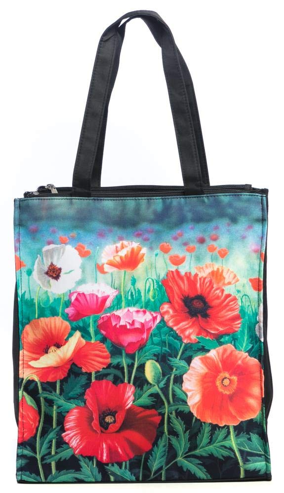 LUCKYWEATHER Shopper Einkaufstasche Twin Double Bag Damen Motiv MOHNBLUMEN I Shopping Bag wasserabwe