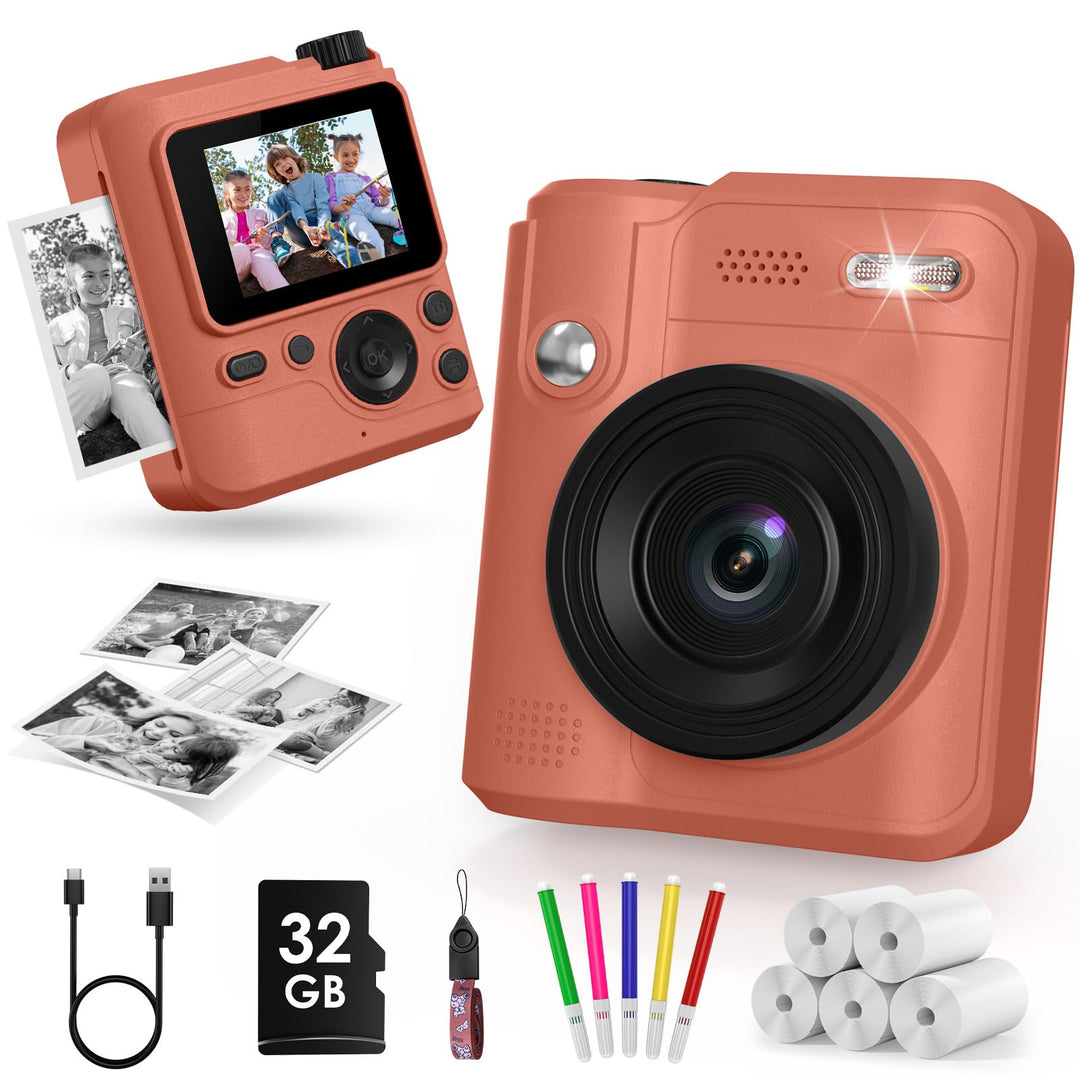 Gofunly Sofortbildkamera Kinder, 1080P HD Kinderkamera Sofortbildkamera mit 32GB Karte & DruckerPapi