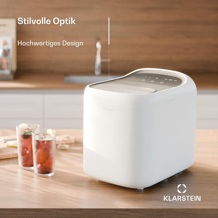 Klarstein SparkIce Eiswürfelmaschine, 15 kg/Tag, Eiswürfel in 6 Min., Touchpad, 2 Eiswürfelgrössen,