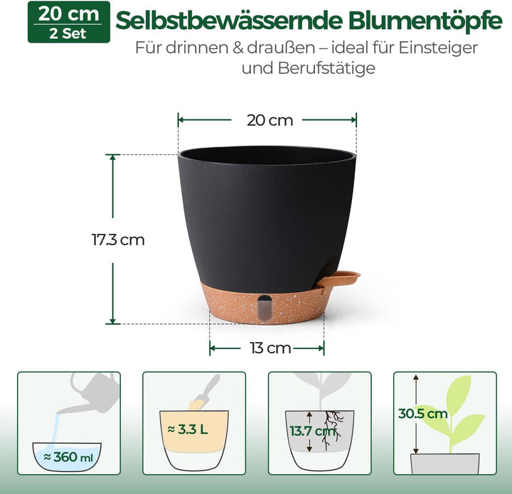 T4U 2er Set Automatische Bewässerung Übertopf 20 cm Durchmesser, Kräutertopf Küche, Kräutertöpfe – g