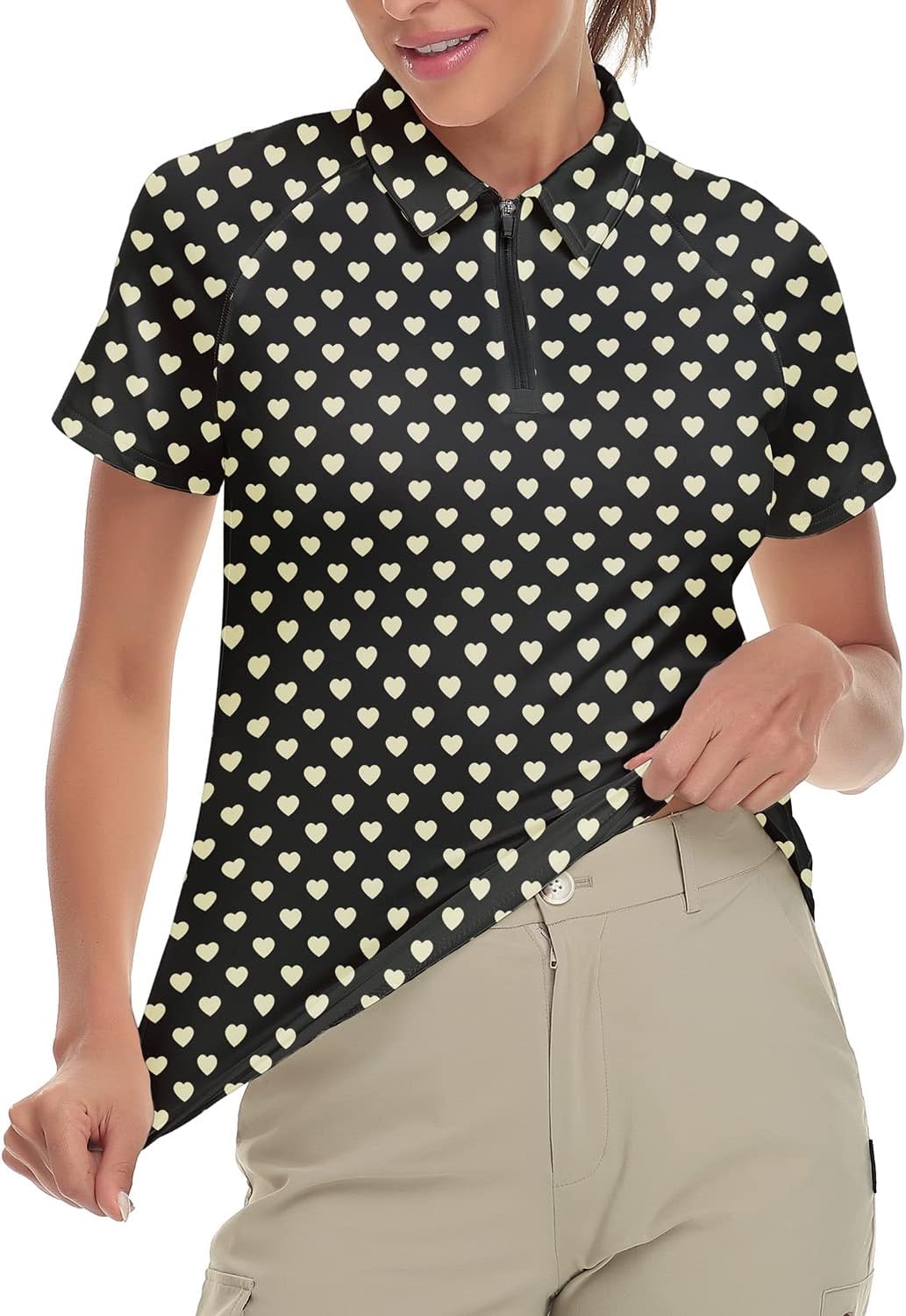Soneven Poloshirt für Damen Kurzarm Sportshirt mit 1/4 Reissverschluss Sport Tshirts Schnelltrocknen