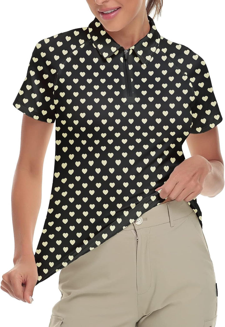 Soneven Poloshirt für Damen Kurzarm Sportshirt mit 1/4 Reissverschluss Sport Tshirts Schnelltrocknen
