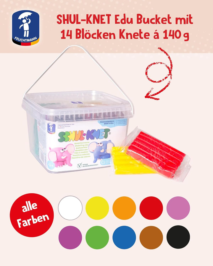 Feuchtmann SCHUL-KNET | EDU Bucket Knetset 14 x 140g Kinderknete in Stangen | vegane glutenfreie Spi