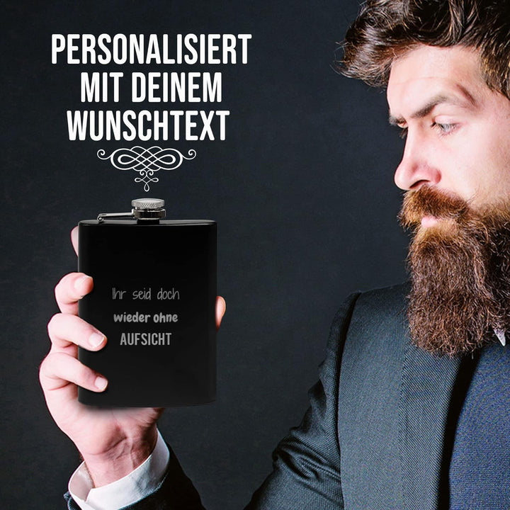 Flachmann mit Gravur aus Edelstahl selbst gestalten - mit Wunschtext gravieren - Geschenkidee für Fr