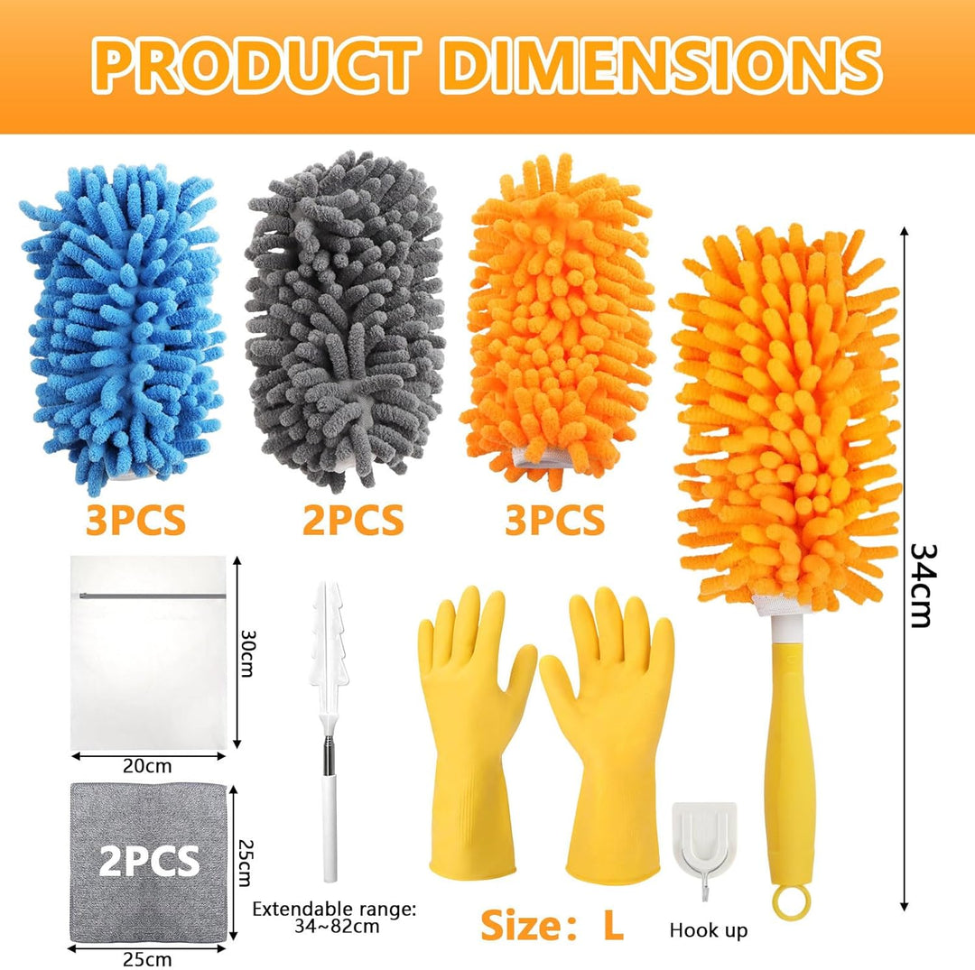 14 Stück Staubwedel Teleskop Waschbar für Swiffer Duster Staubmagnet Nachfüllpack, 360° Wiederverwen