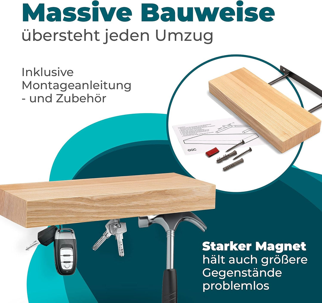 GGC Schlüsselbrett mit Ablage (Schlüsselhalter Magnetisch) I Wandregal für Flur I Moderne Deko aus E