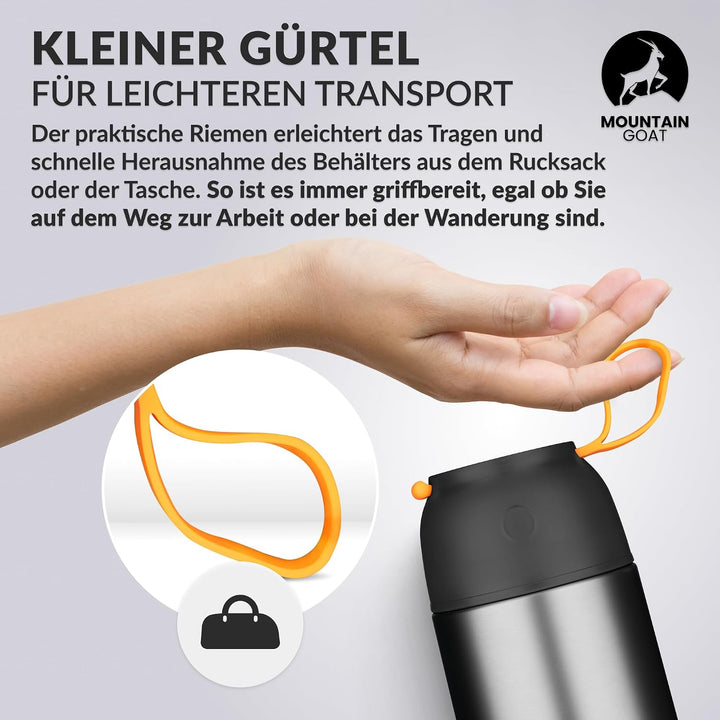 MOUNTAIN GOAT Thermobehälter für Essen 720ml, Speisegefäss mit Klapplöffel aus Edelstahl, Warmhalteb