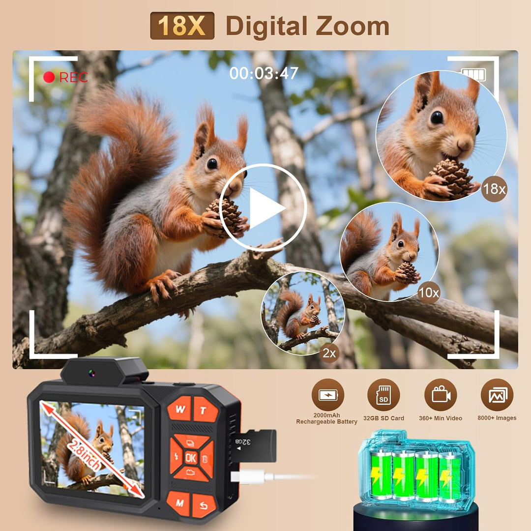 4K Digitalkamera, HD 48MP 18X Zoom Anti-Shake-Autofokus Kinderkamera mit 32G Karte, Point-and-Shoot-