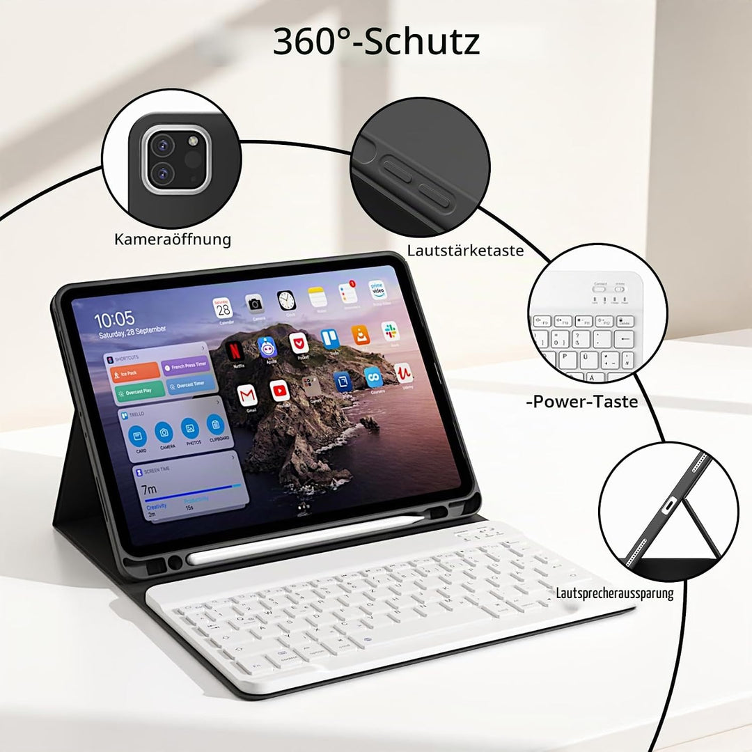 Hülle mit Tastatur für iPad Pro 11 4. / 3. / 2. Generation 2022/2021/2020 mit stifthalter, Magnetisc