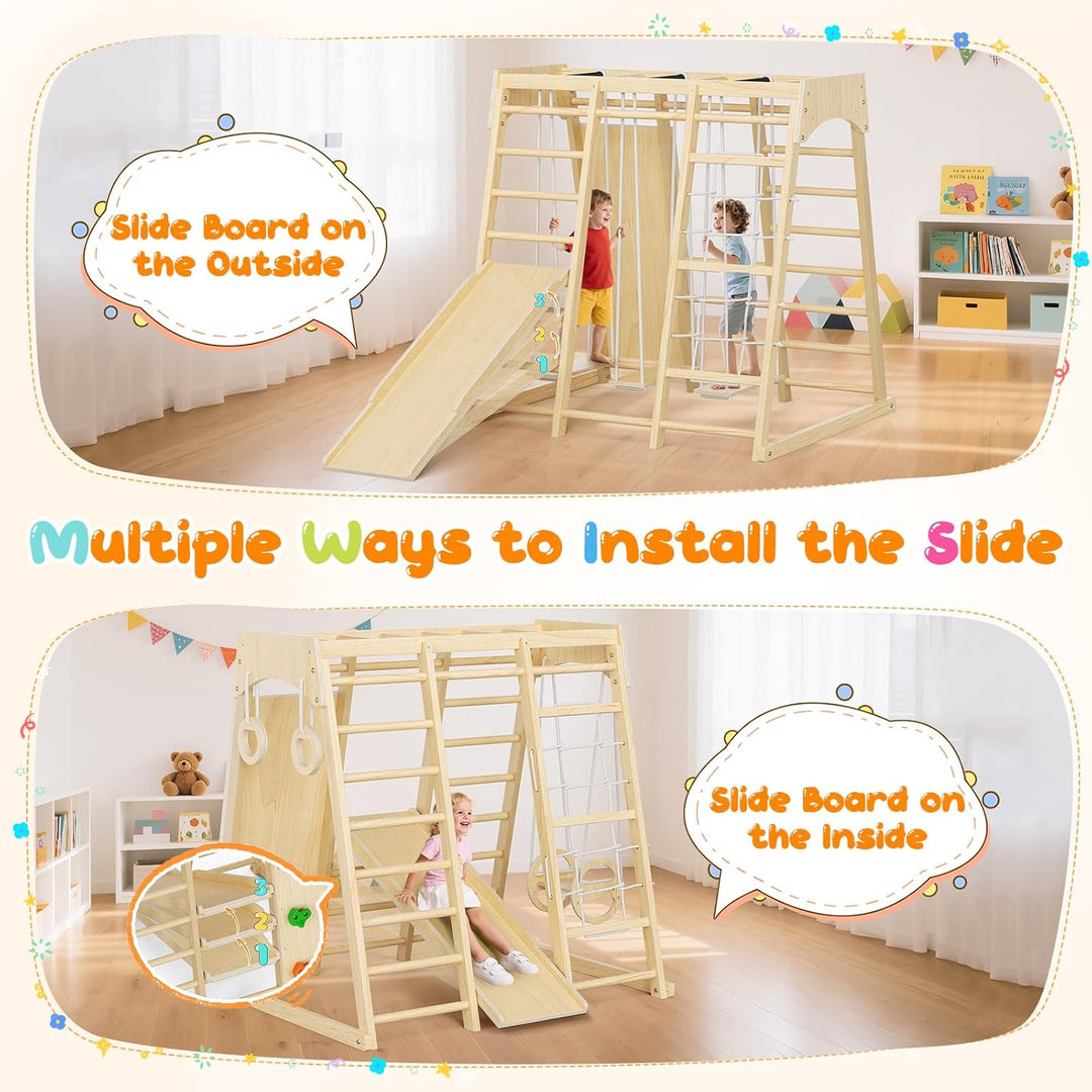 Maxi Klettergerüst für Kinder,9-in-1 Indoor Klettergerüst für Kinder mit Rutsche, Kletterwand, Klett