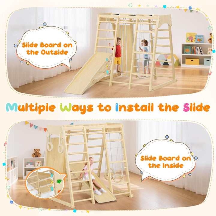 Maxi Klettergerüst für Kinder,9-in-1 Indoor Klettergerüst für Kinder mit Rutsche, Kletterwand, Klett