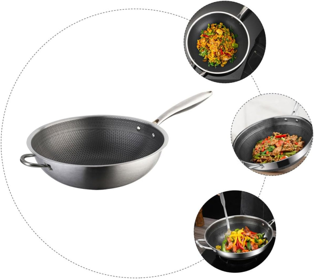 MAGICLULU Edelstahl Wokpfanne 32cm Mit Doppeltem Griff Wabenstruktur Induktionsgeeignet Für Gas Und