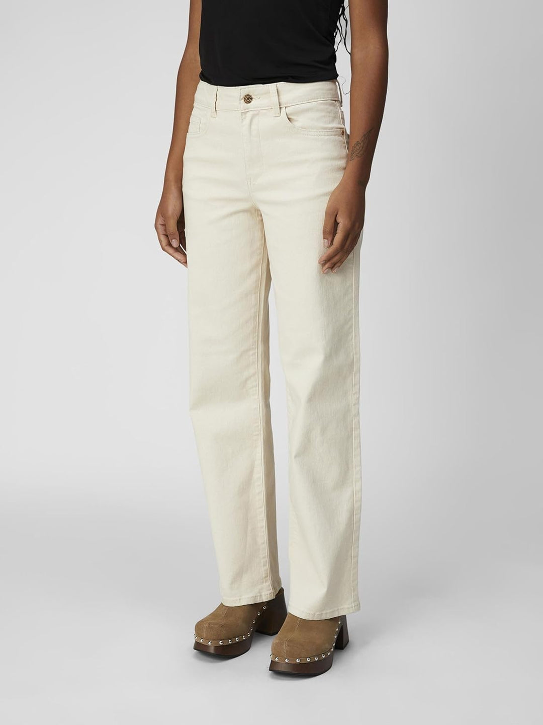 Object Female Wide Fit Jeans Twill- XS Sandshell, XS Sandshell