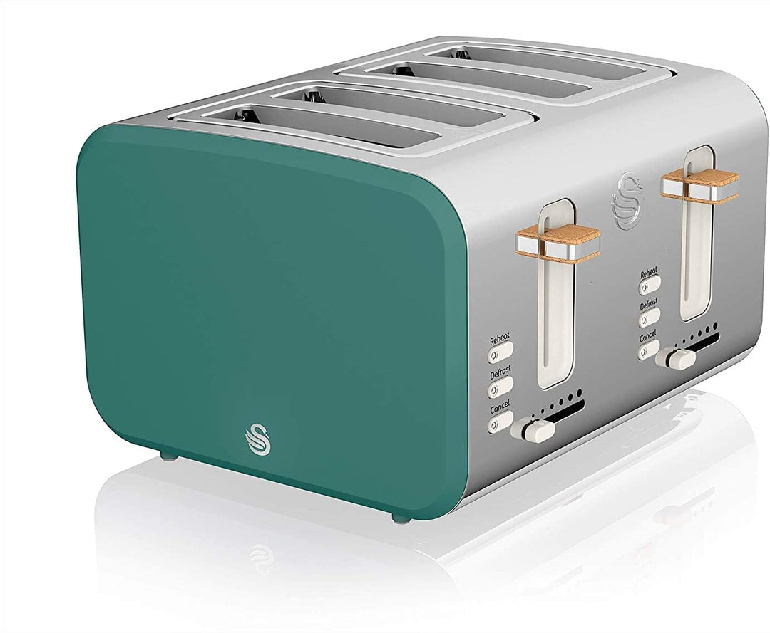 Swan Nordic Set Desayuno Kabelloser Wasserkocher, 1,7 l, 2200 W, Brot-Toaster mit breitem Schlitz, 4