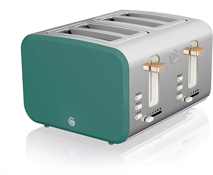 Swan Nordic Set Desayuno Kabelloser Wasserkocher, 1,7 l, 2200 W, Brot-Toaster mit breitem Schlitz, 4