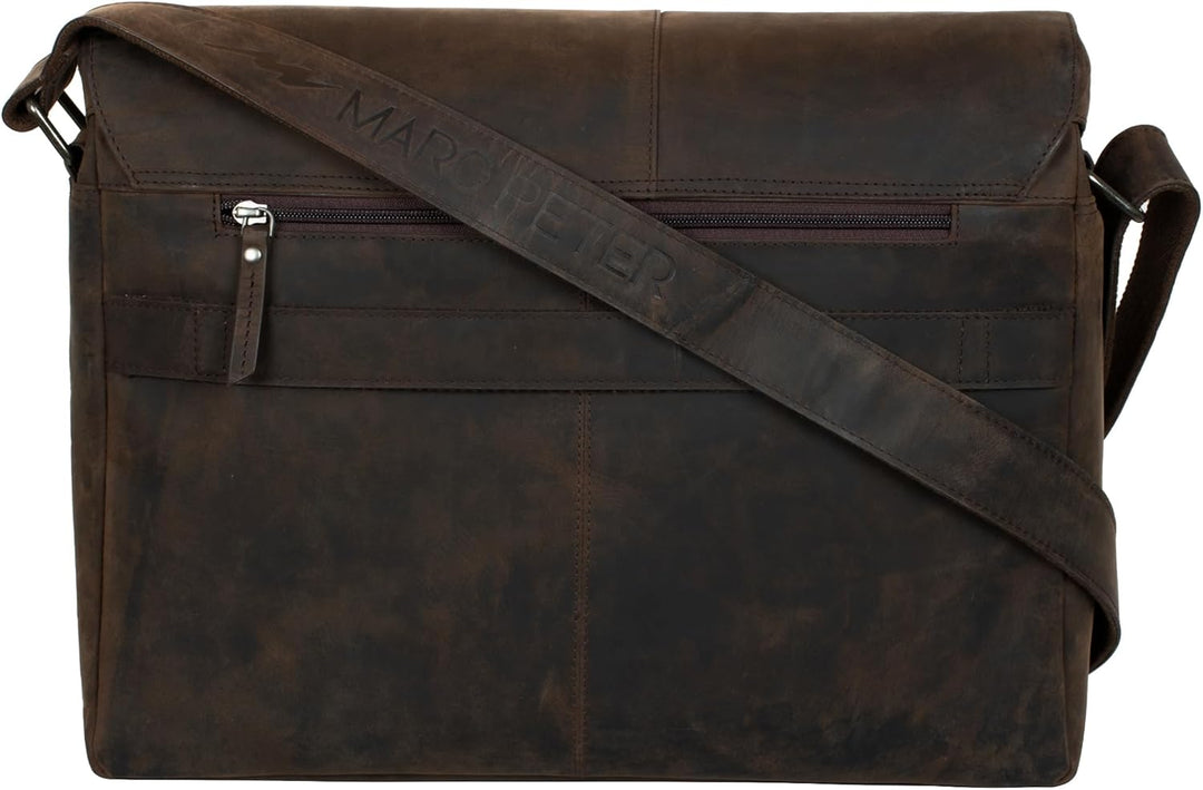 Marc Peter® Bergen leder Umhängetasche für Herren und Damen | 15.6 Zoll Laptoptasche | Aktentasche a