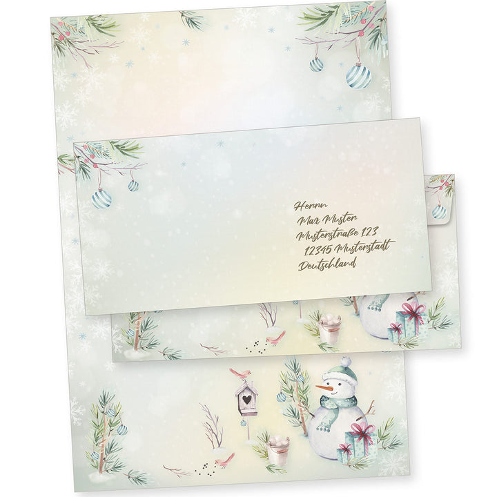 Flöckchen 25 Sets Weihnachtsbriefpapier Briefpapier Weihnachten mit Umschlag ohne Fenster, Weihnacht