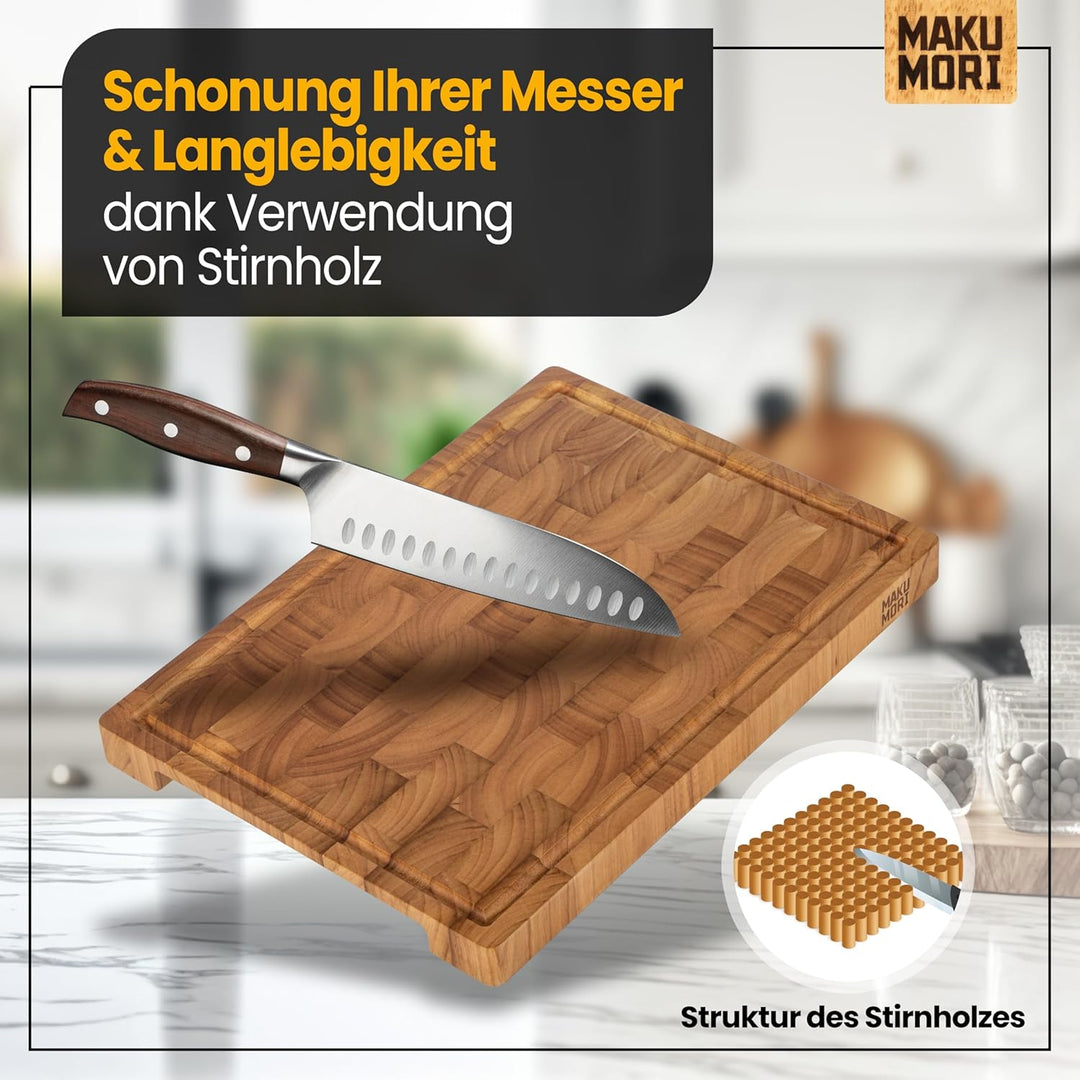 Premium Schneidebrett aus Massivholz, Stirnholz, End Grain 40x29x3cm - Aus leicht karbonisiertem Hev
